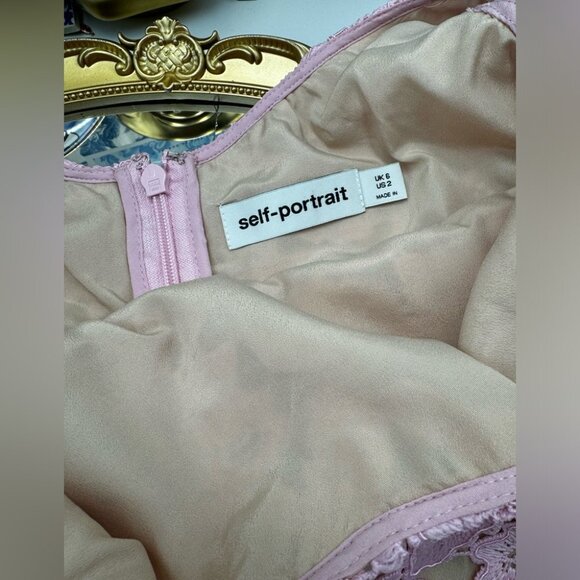 🆕 SELF PORTRAIT 🧿 NWOT Floral Lace Mini Shift Dress, Sz US 2 / UK 6 - Picture 10 of 16